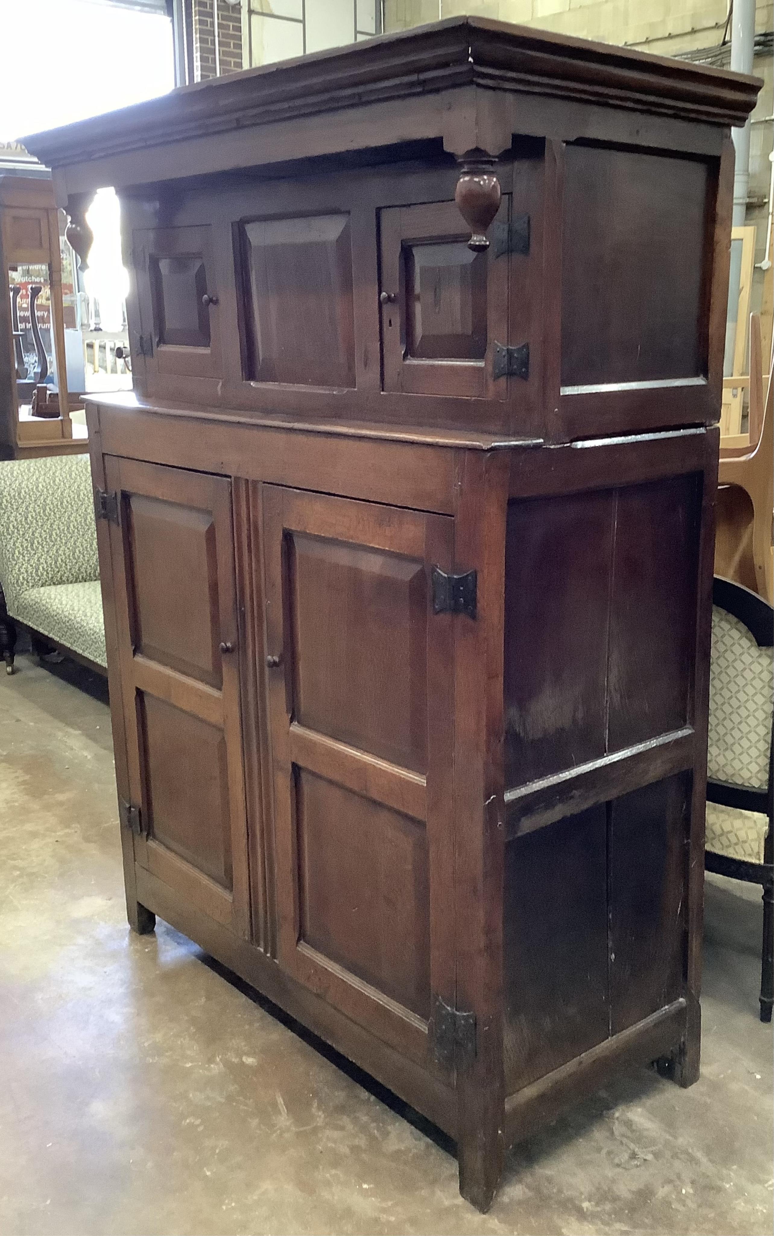 An 18th century oak court cupboard, width 122cm, depth 54cm, height 171cm